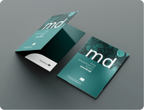 Brochure design mockup — green folded brochure