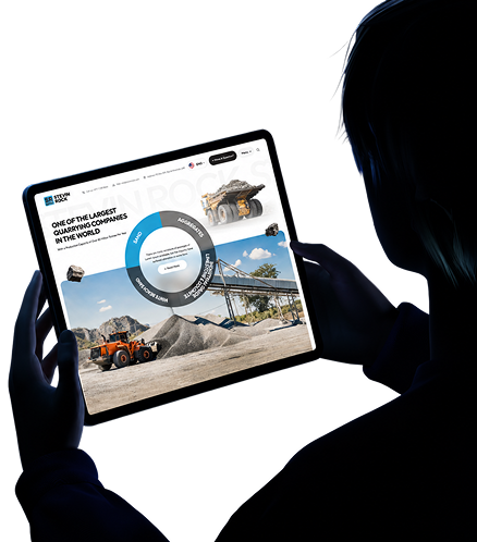 Custom CMS UI on a tablet held by a user