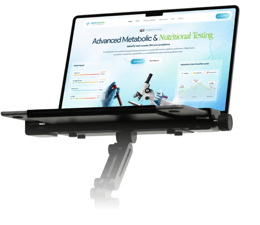 Laptop on an adjustable stand showcasing a Branex website project
