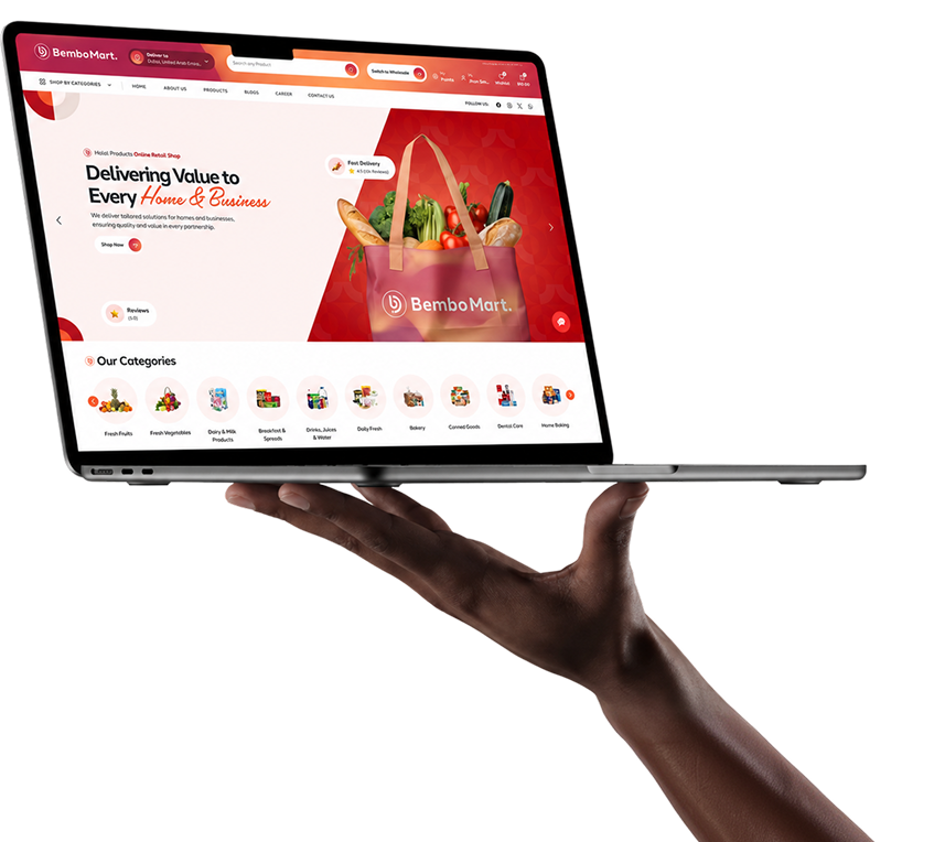Ecommerce storefront shown on a laptop
